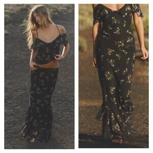 NWT ZARA Tulle Ruffle Floral Maxi‎ Skirt S